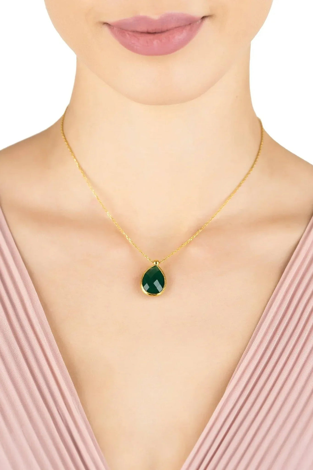 Petite Drop Necklace Gold Green Onyx-1