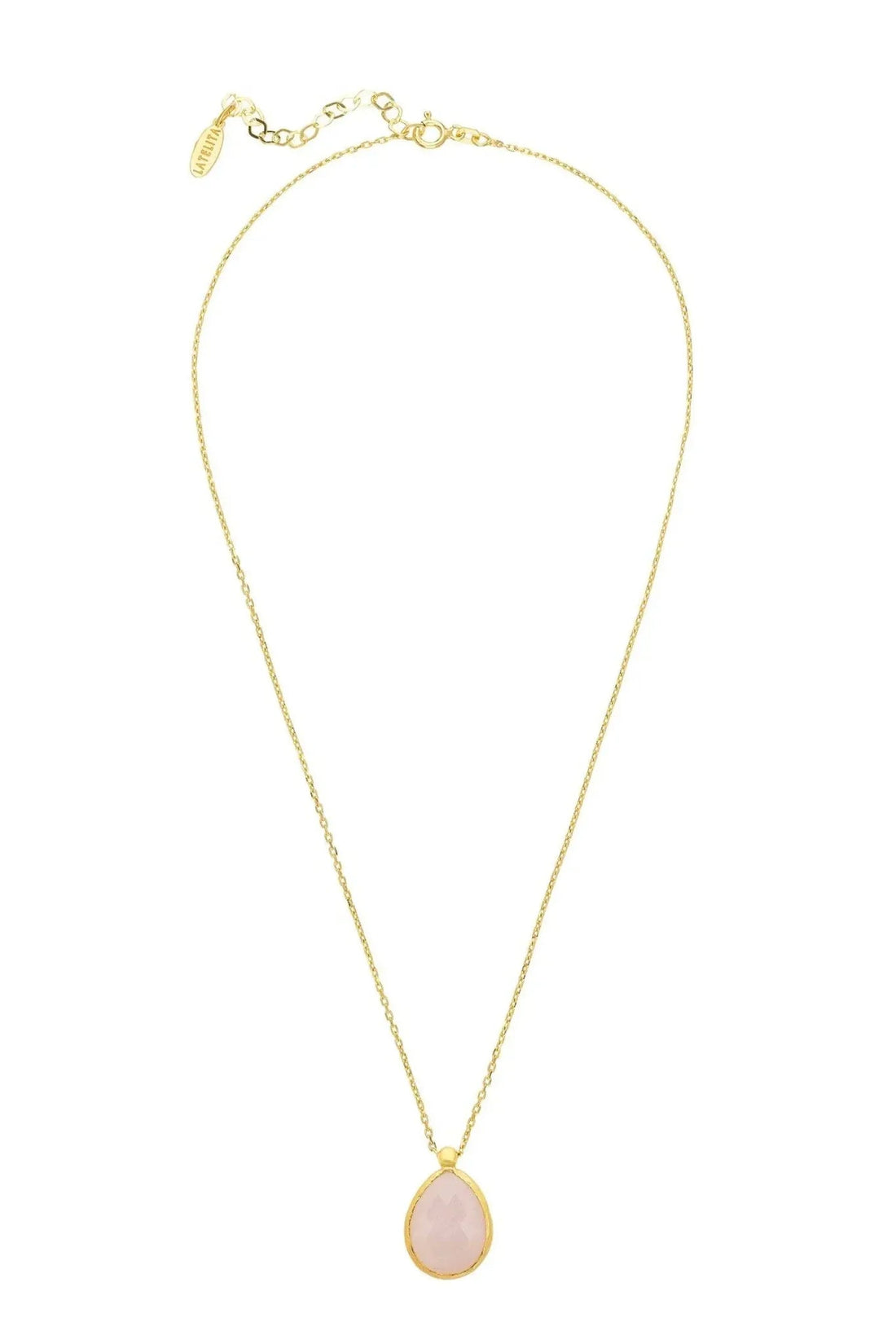 Petite Drop Necklace Gold Rose Quartz-2