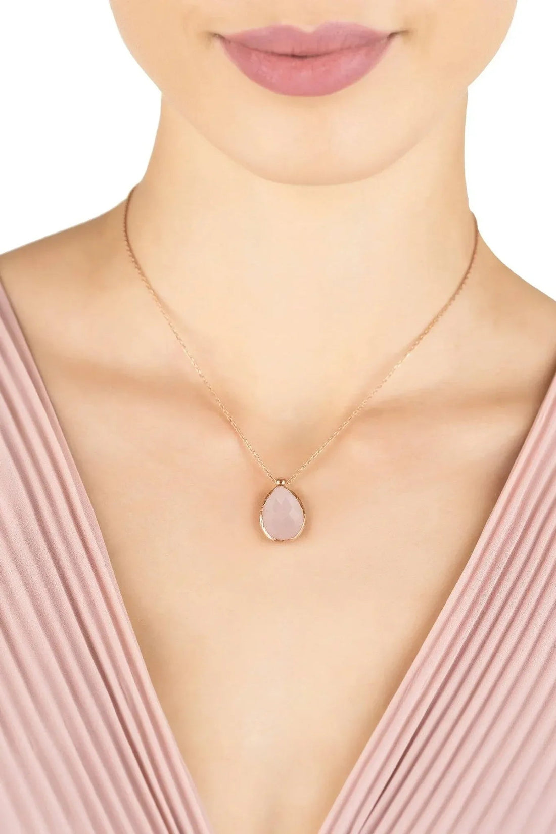 Petite Drop Necklace Rosegold Rose Quartz-1