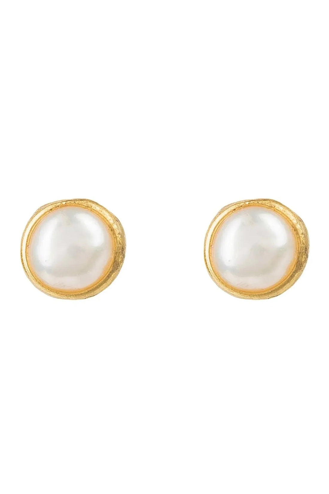 Petite Gemstone Earrings Gold White Pearl-2