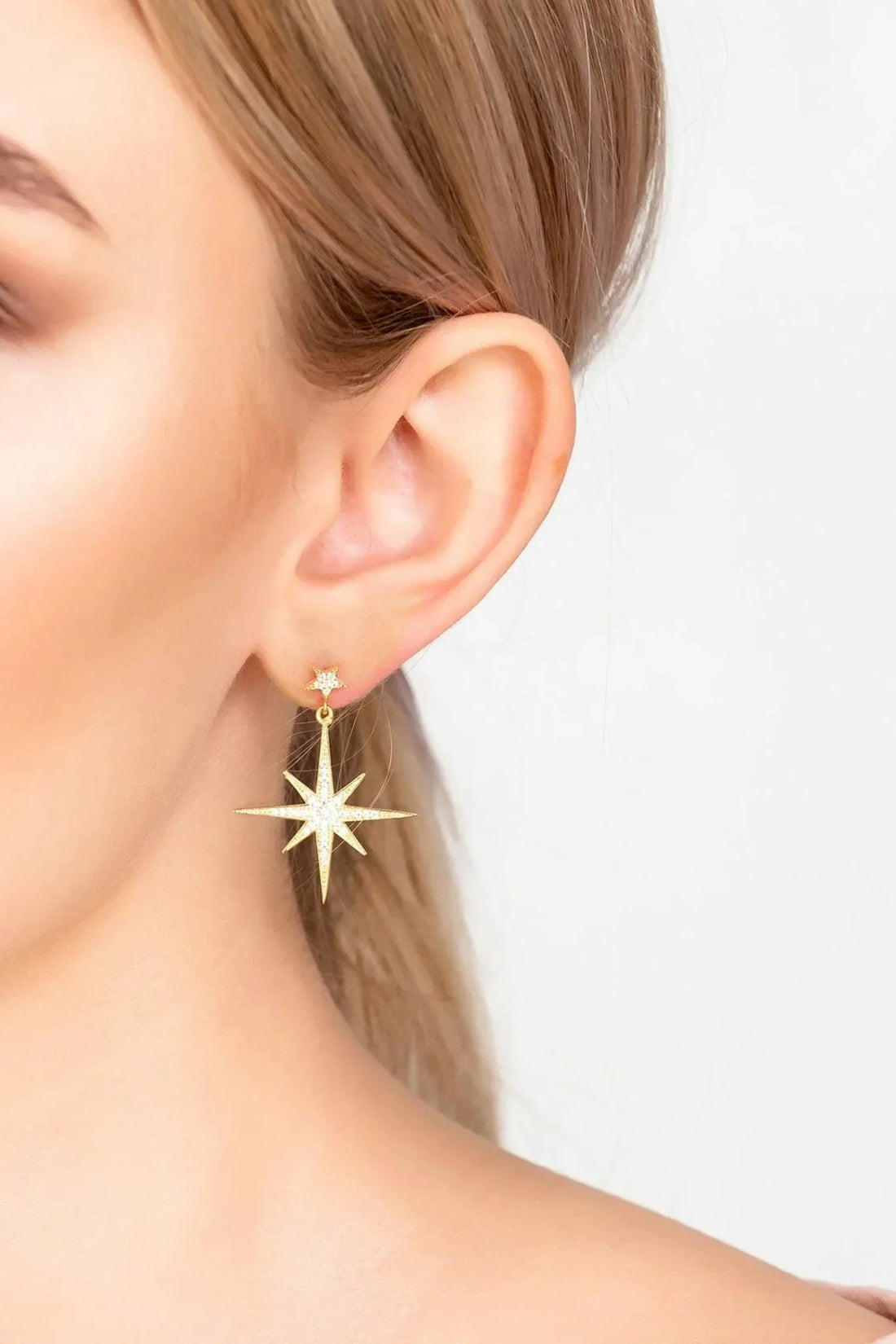 Petite Star Burst Drop Earrings Gold-1