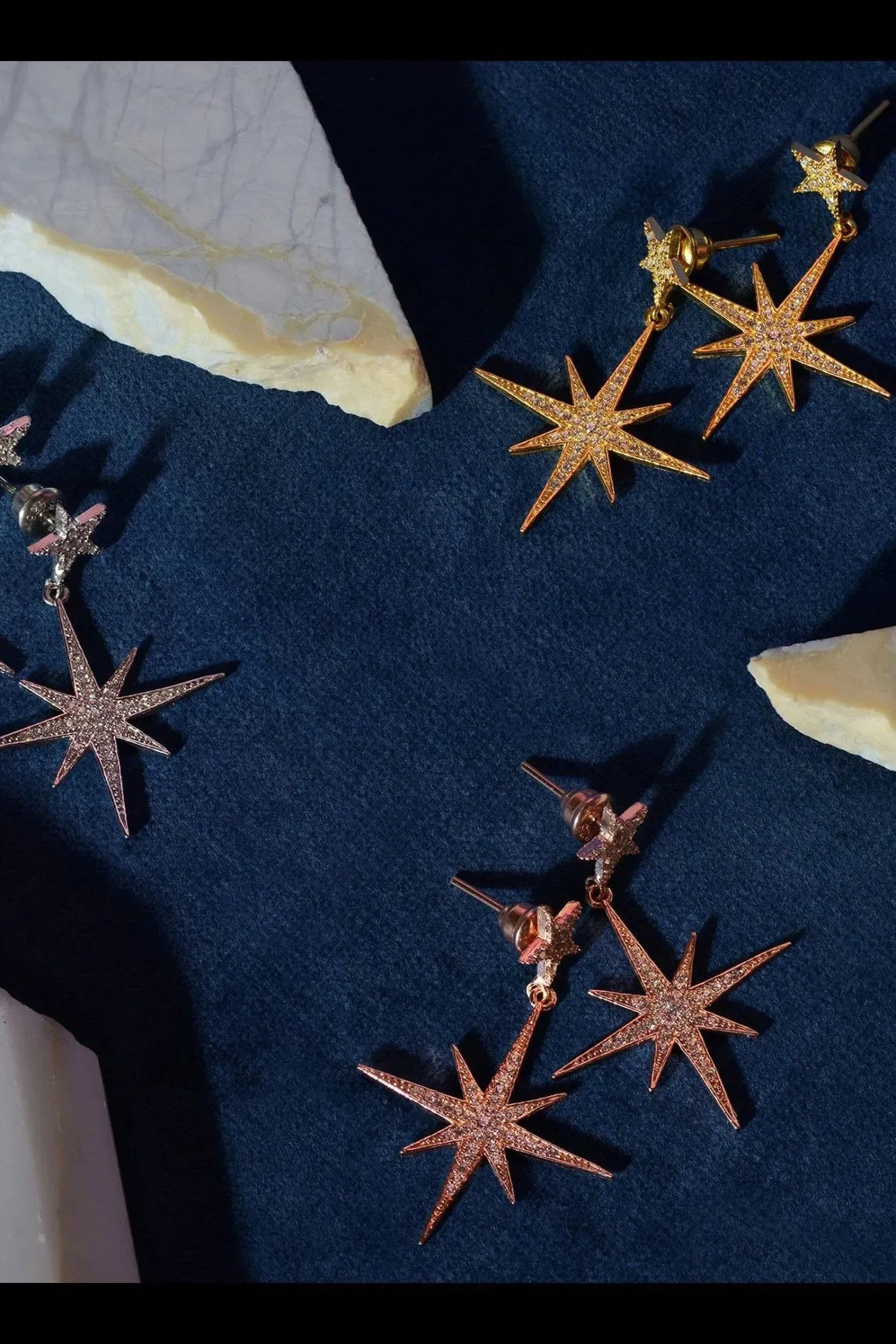 Petite Star Burst Drop Earrings Gold-3