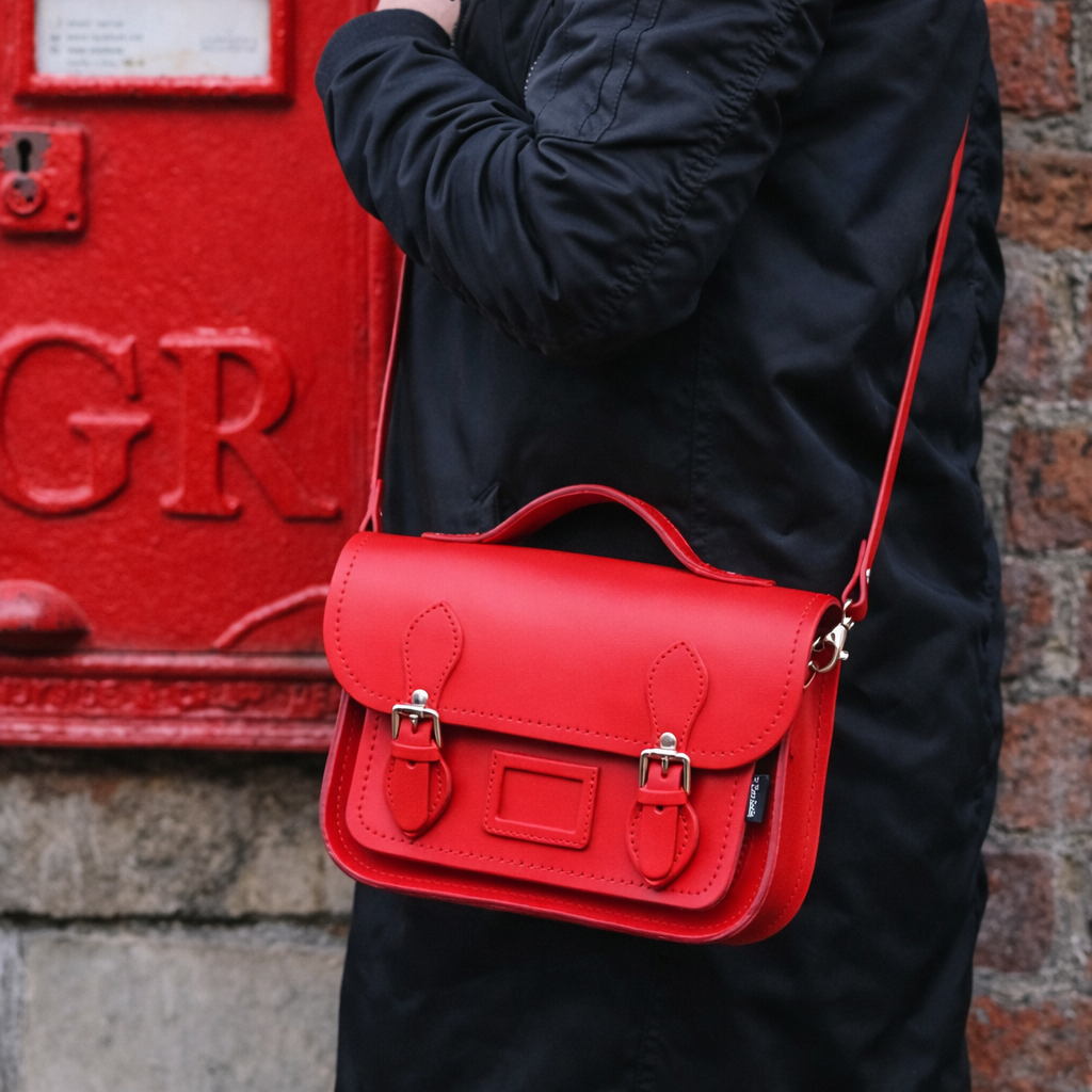 Leather Midi Satchel - Pillar Box Red-1