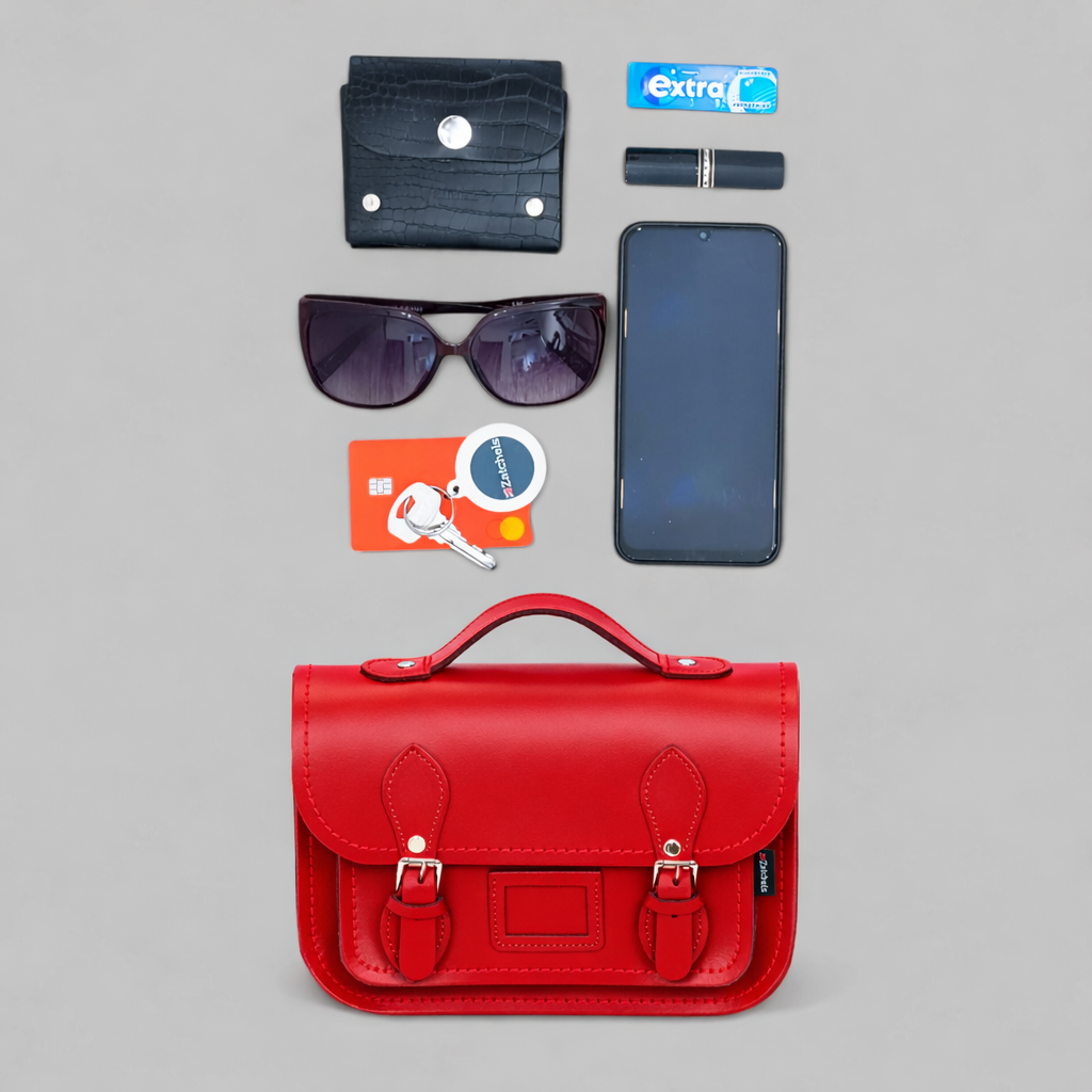 Leather Midi Satchel - Pillar Box Red-4