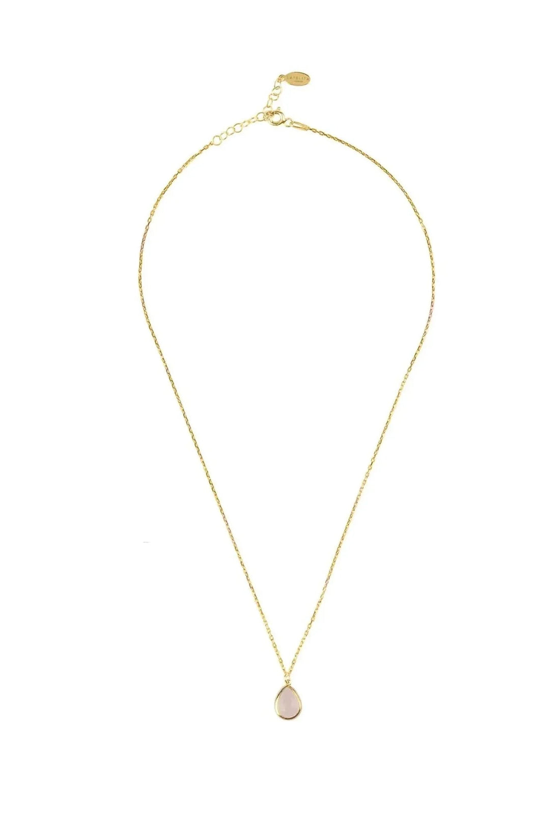 Gold mini teardrop pendant necklace with rose quartz teardrop charm