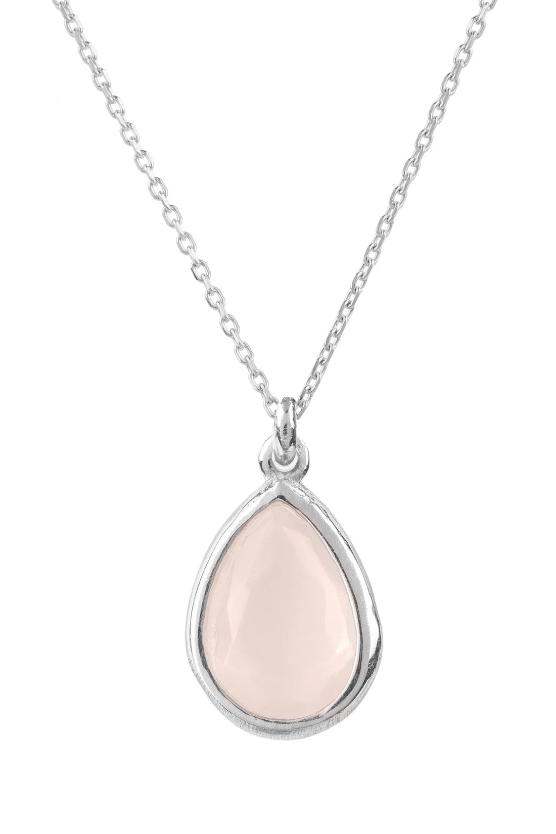 Pisa Mini Teardrop Necklace Silver Rose Quartz-0