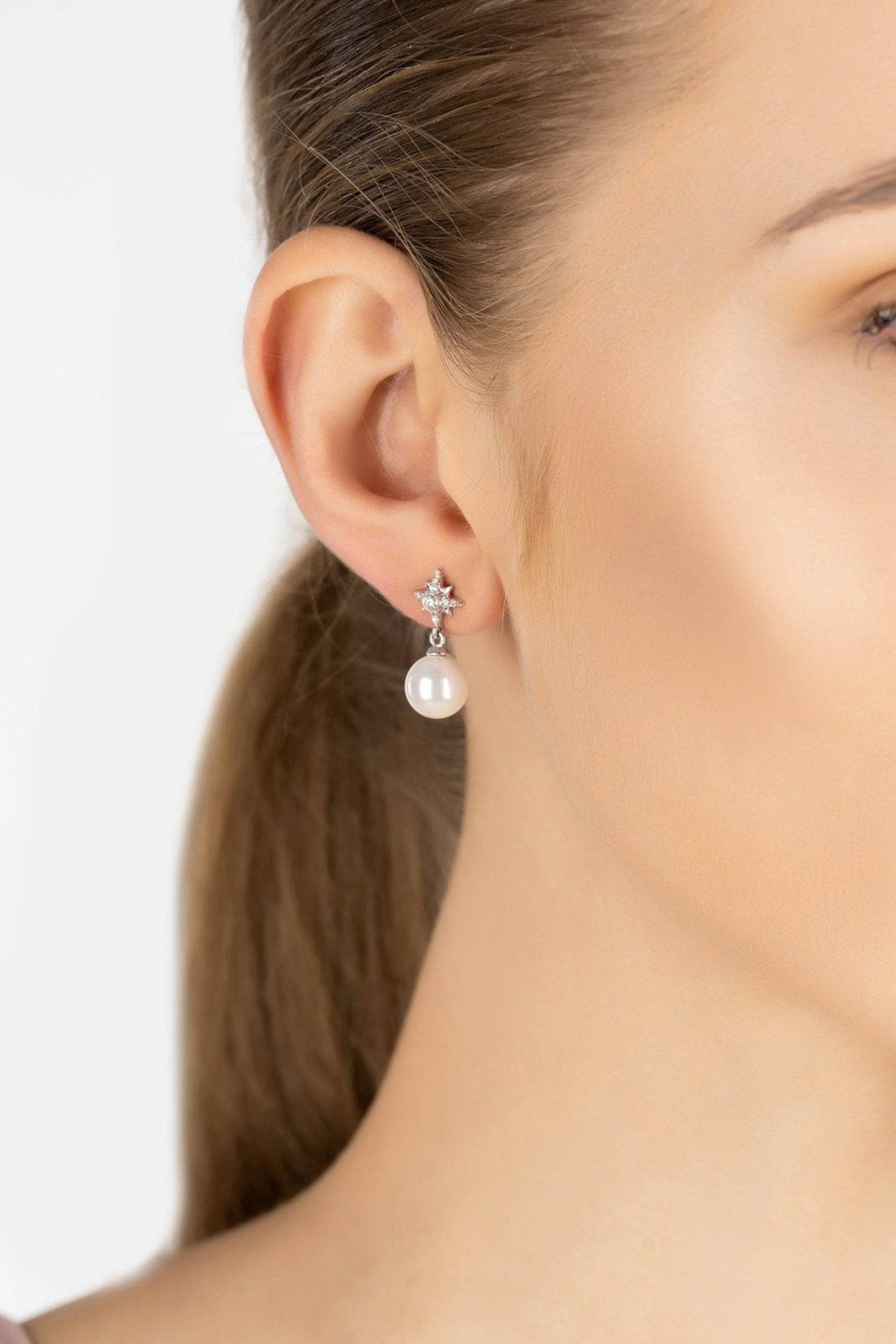 Polaris North Star Pearl Earrings Silver-1