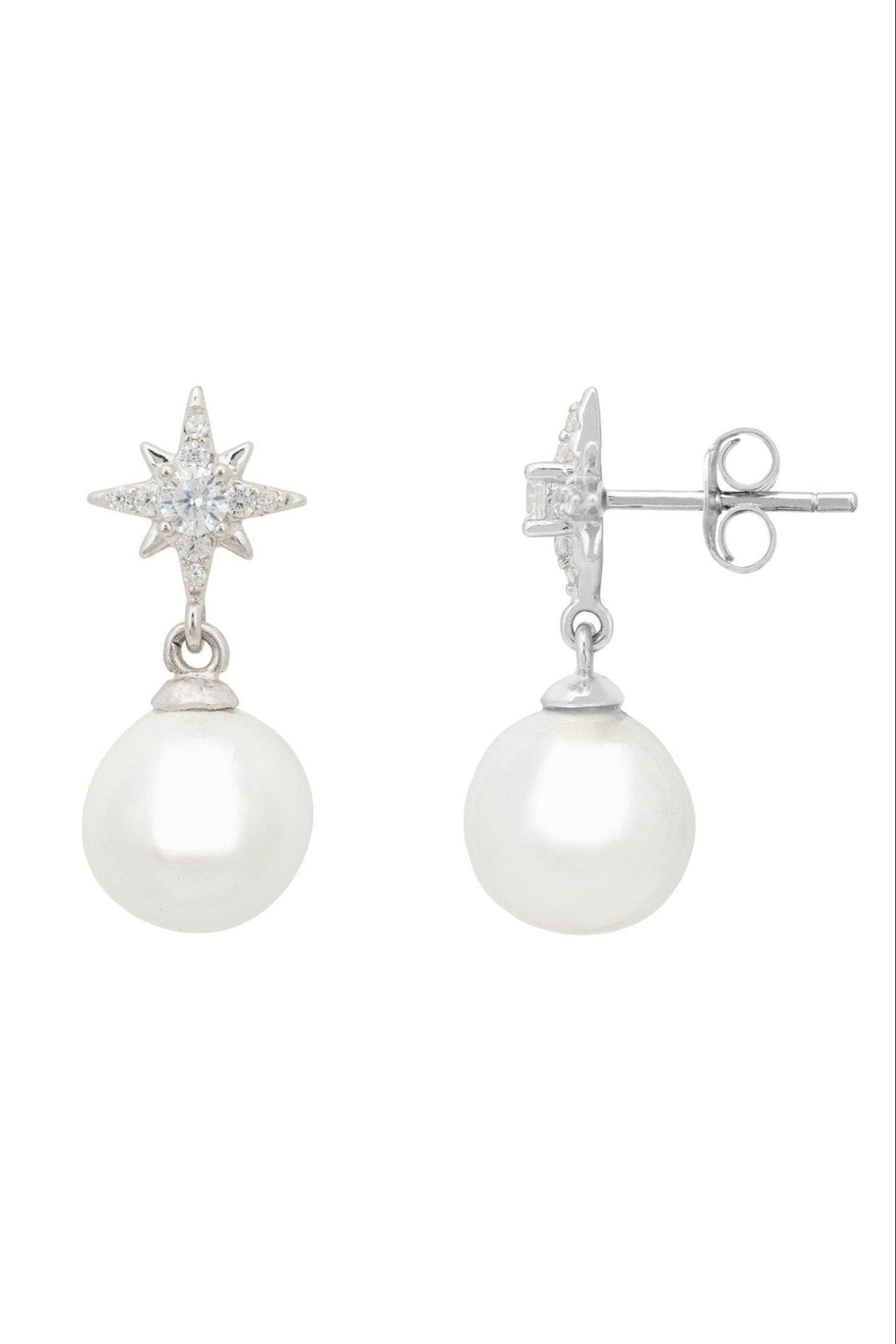Polaris North Star Pearl Earrings Silver-2