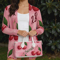Cherry Cardigan | Pink Oversized Open Front Sweater with Pockets