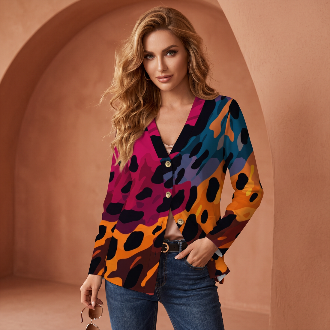 Multi Colour Leopard Print Buttoned Cardigan