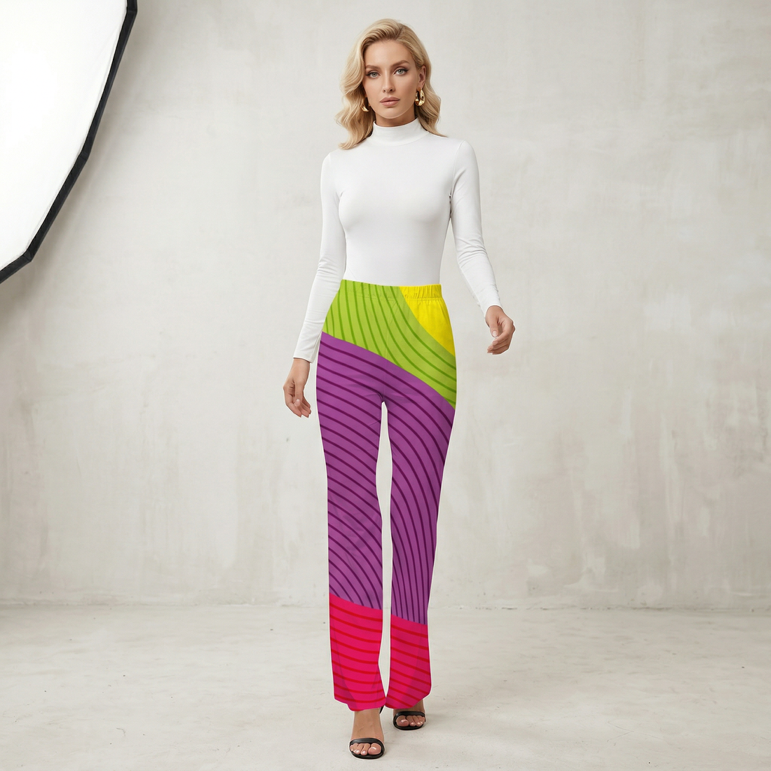 Multi Coloured Print Flared Pants Women’s Abstract Pattern Trousers