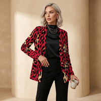 Red Leopard Print Buttoned Cardigan