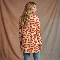 Orange Leopard Print Open-Front Cardigan with Pockets