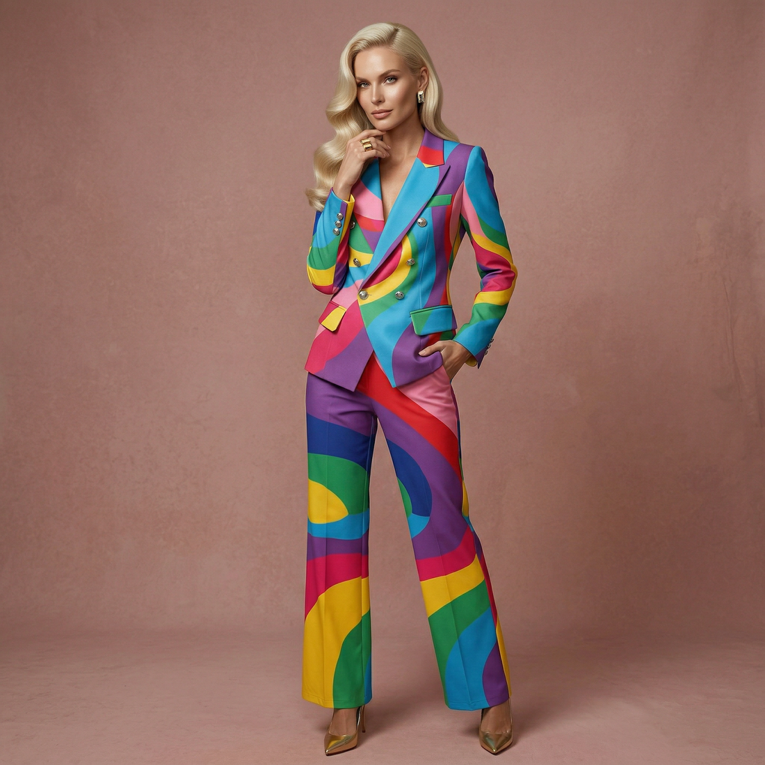 Colourful High Waist Flared Pants Women’s Retro Print Trousers