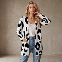 White Leopard Print Open-Front Cardigan with Pockets