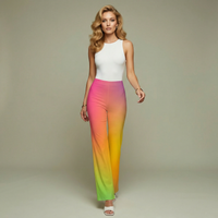 Rainbow Print High Waist Flared Pants Women’s Vibrant Multi-Colour Trousers