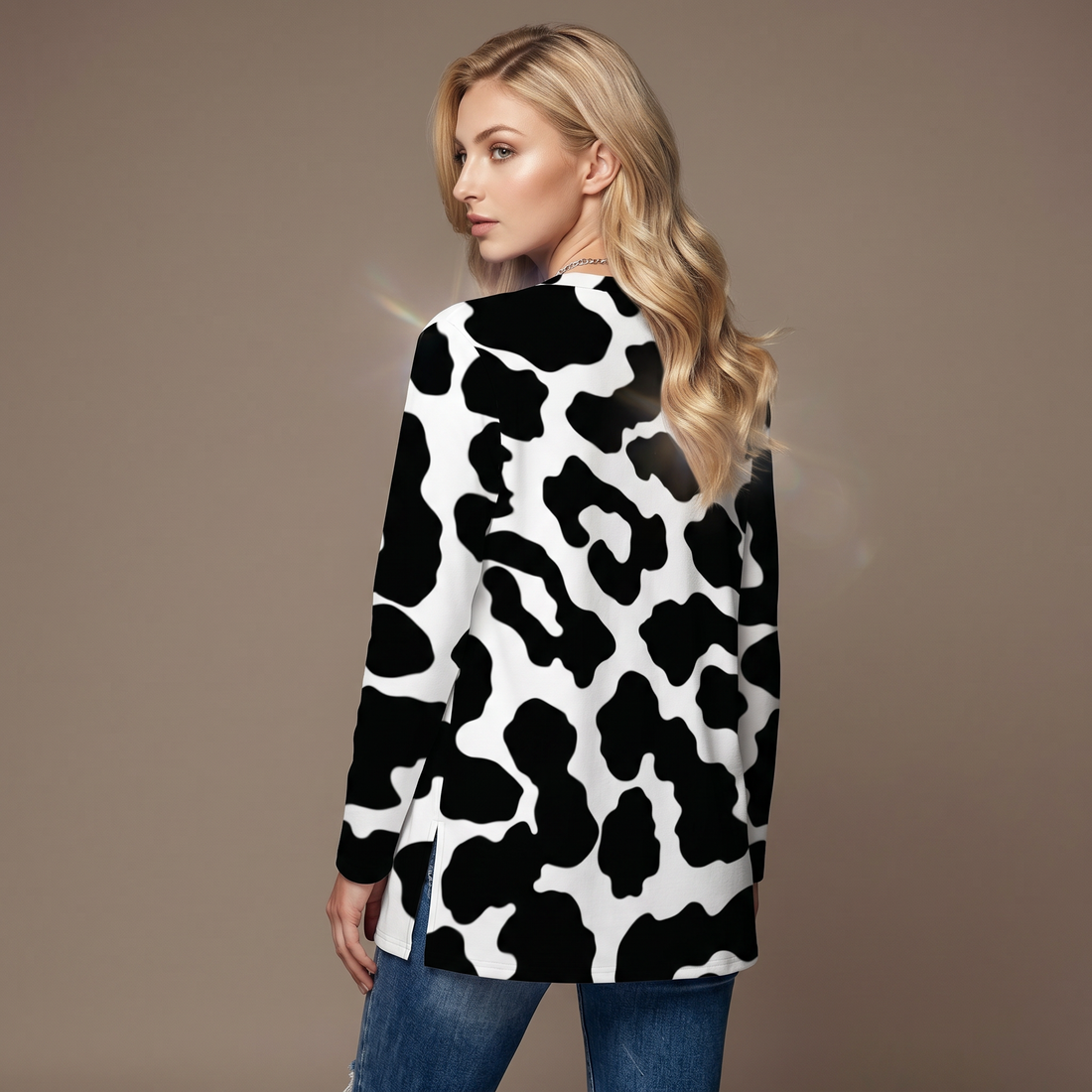 Black Leopard Print Open-Front Cardigan with Pockets