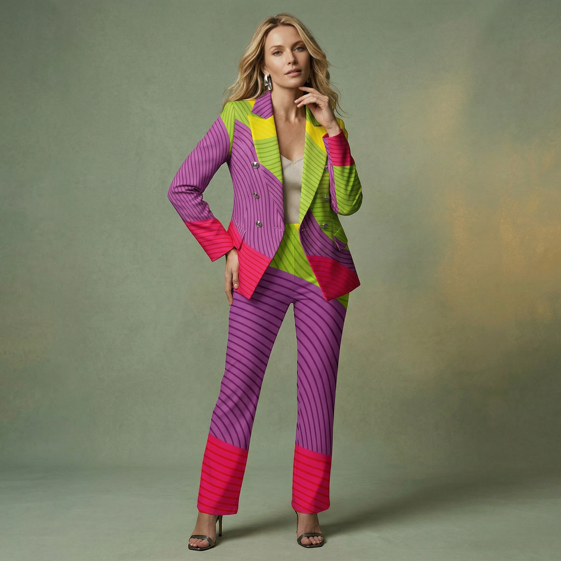 Multi Coloured Print Flared Pants Women’s Abstract Pattern Trousers