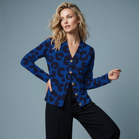 Blue Leopard Print Buttoned Cardigan