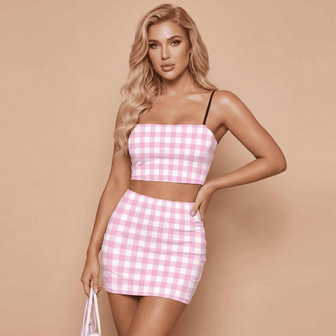 Baby Pink and White Gingham Co Ord Set - Women&