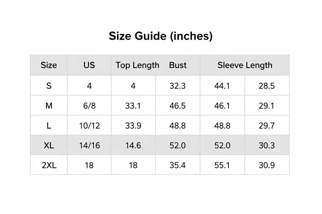 Size guide chart showing measurements for women&