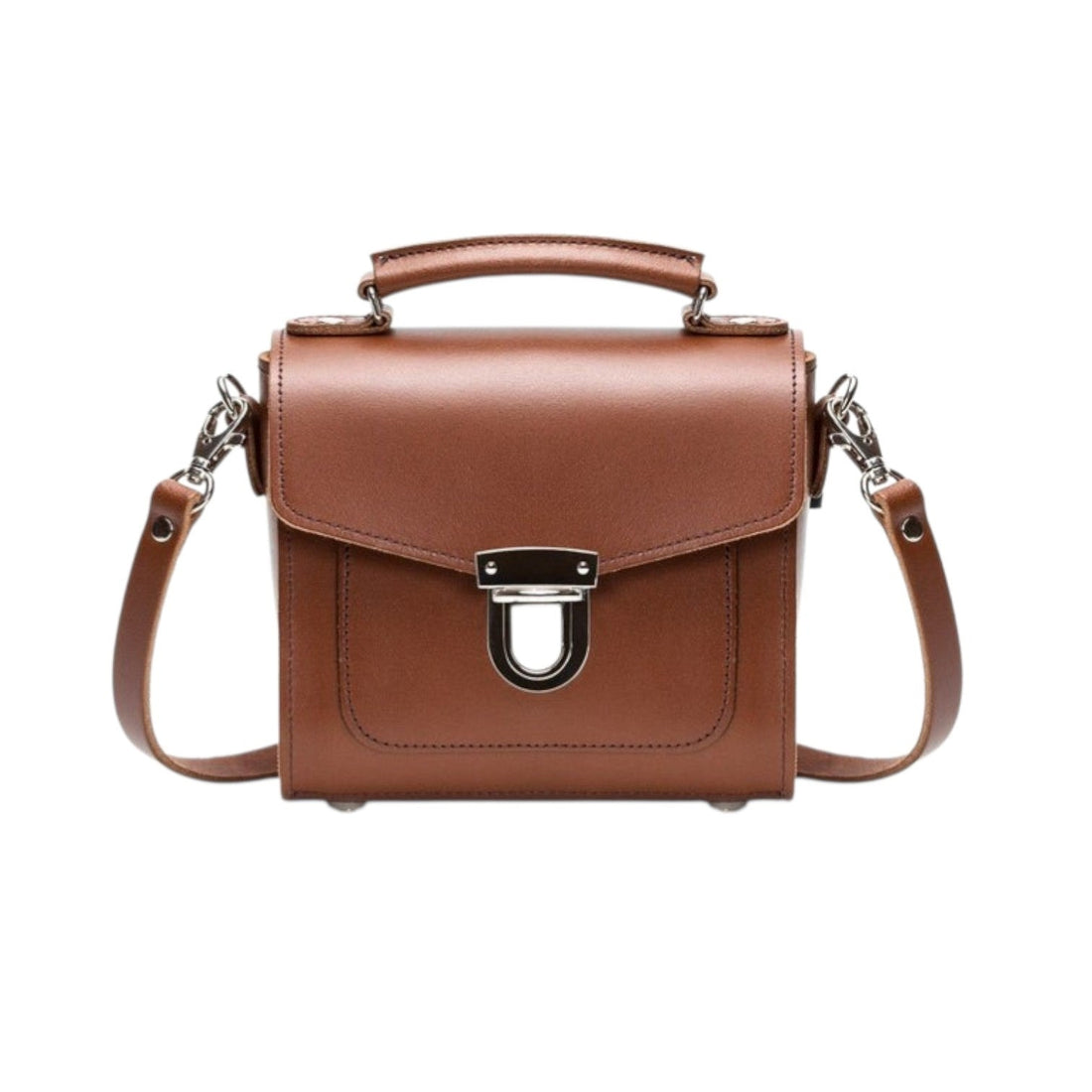 Handmade Leather Sugarcube Handbag - Chestnut-0