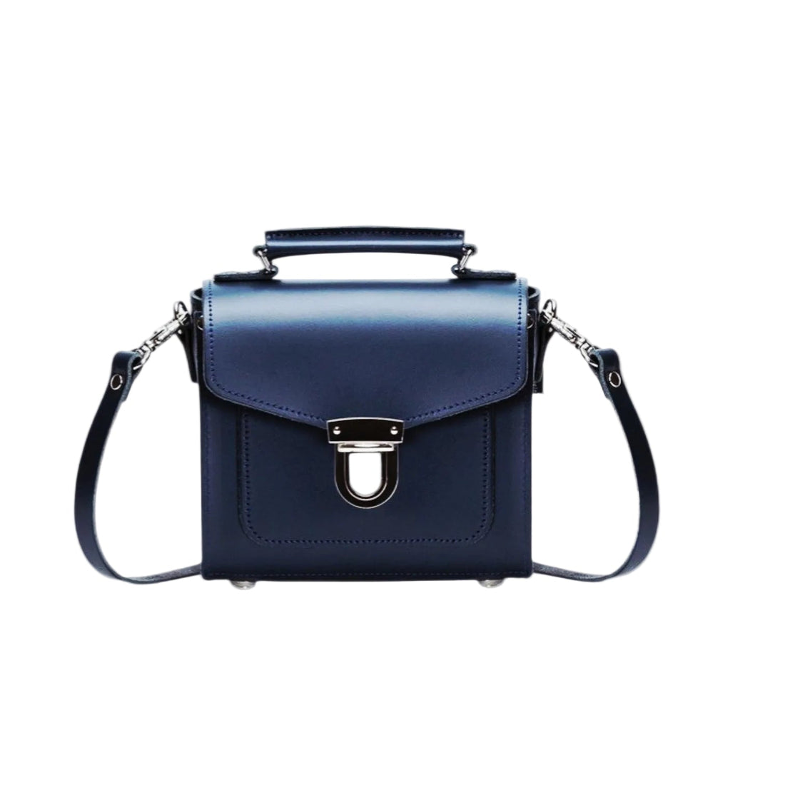 Handmade Leather Sugarcube Handbag - Navy-0