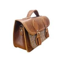 Handmade Tannery Leather and Tweed Cross Body Micro Satchel Plus - Tan-3