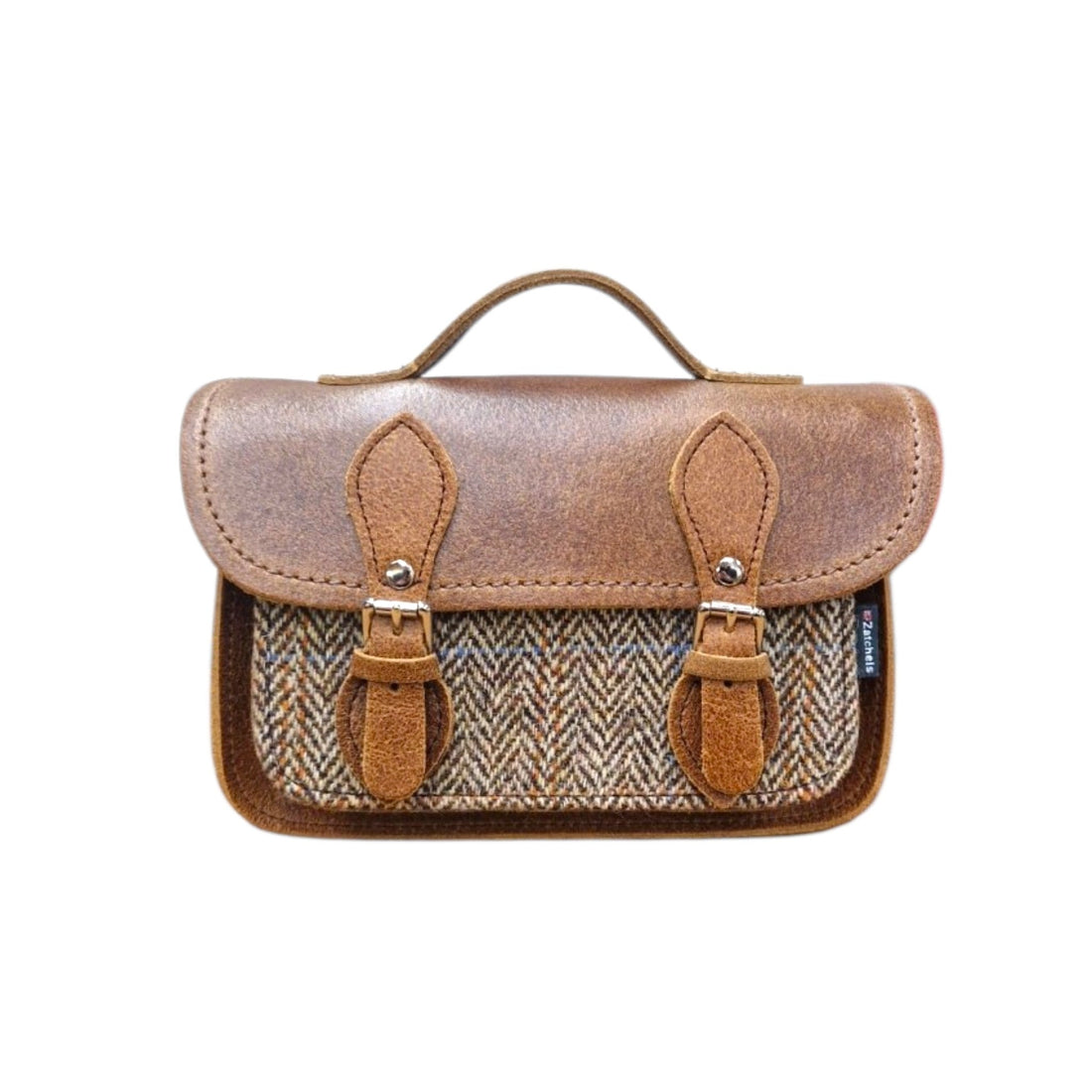 Handmade Tannery Leather and Tweed Cross Body Micro Satchel Plus - Tan-0