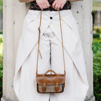 Handmade Tannery Leather and Tweed Cross Body Micro Satchel Plus - Tan-1