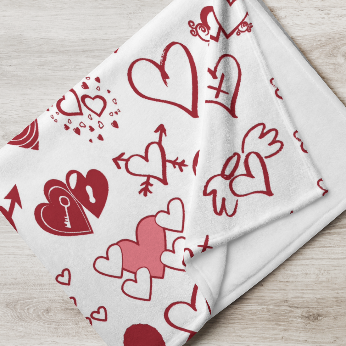 White Hearts Fleece Valentine Blankets