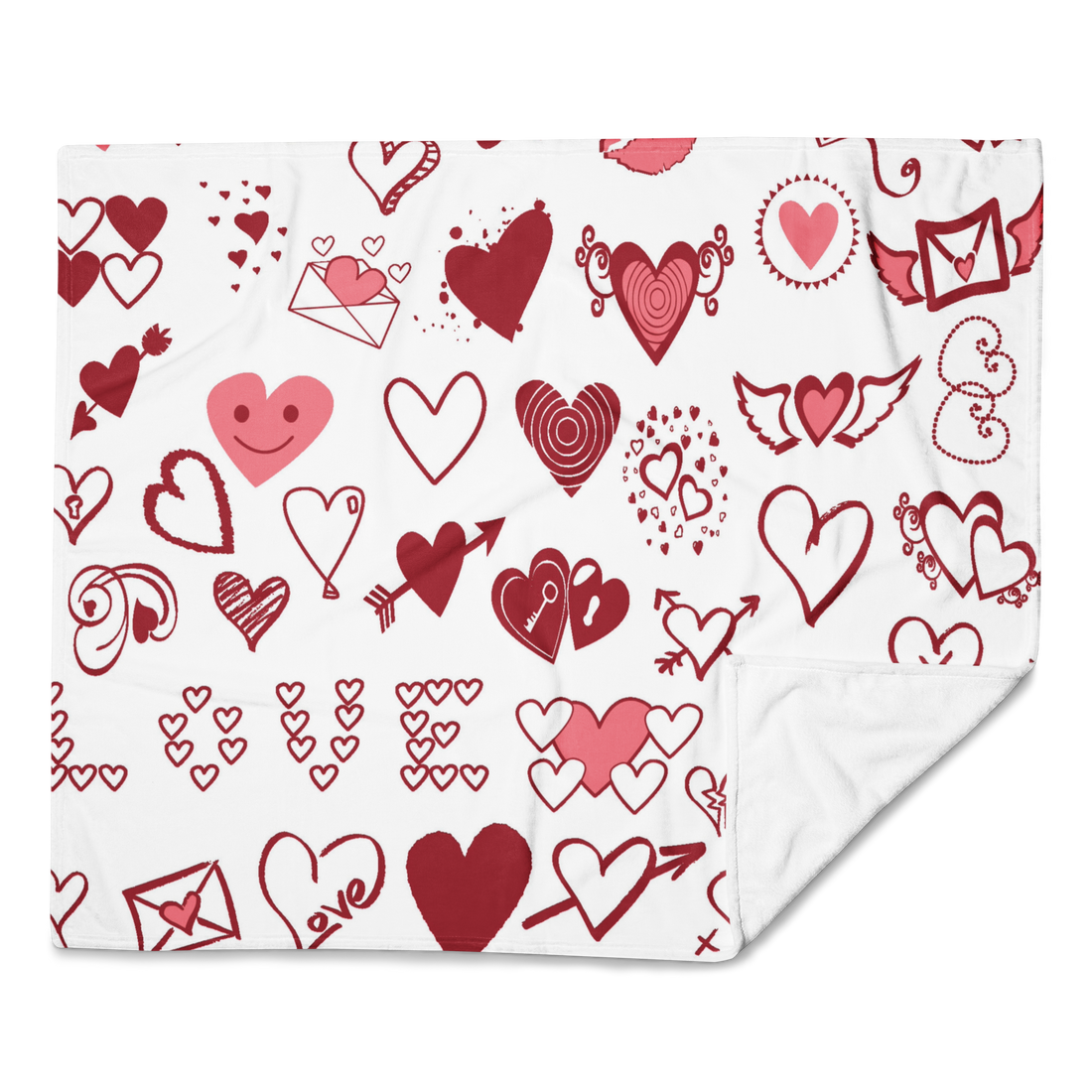 White Hearts Fleece Valentine Blankets
