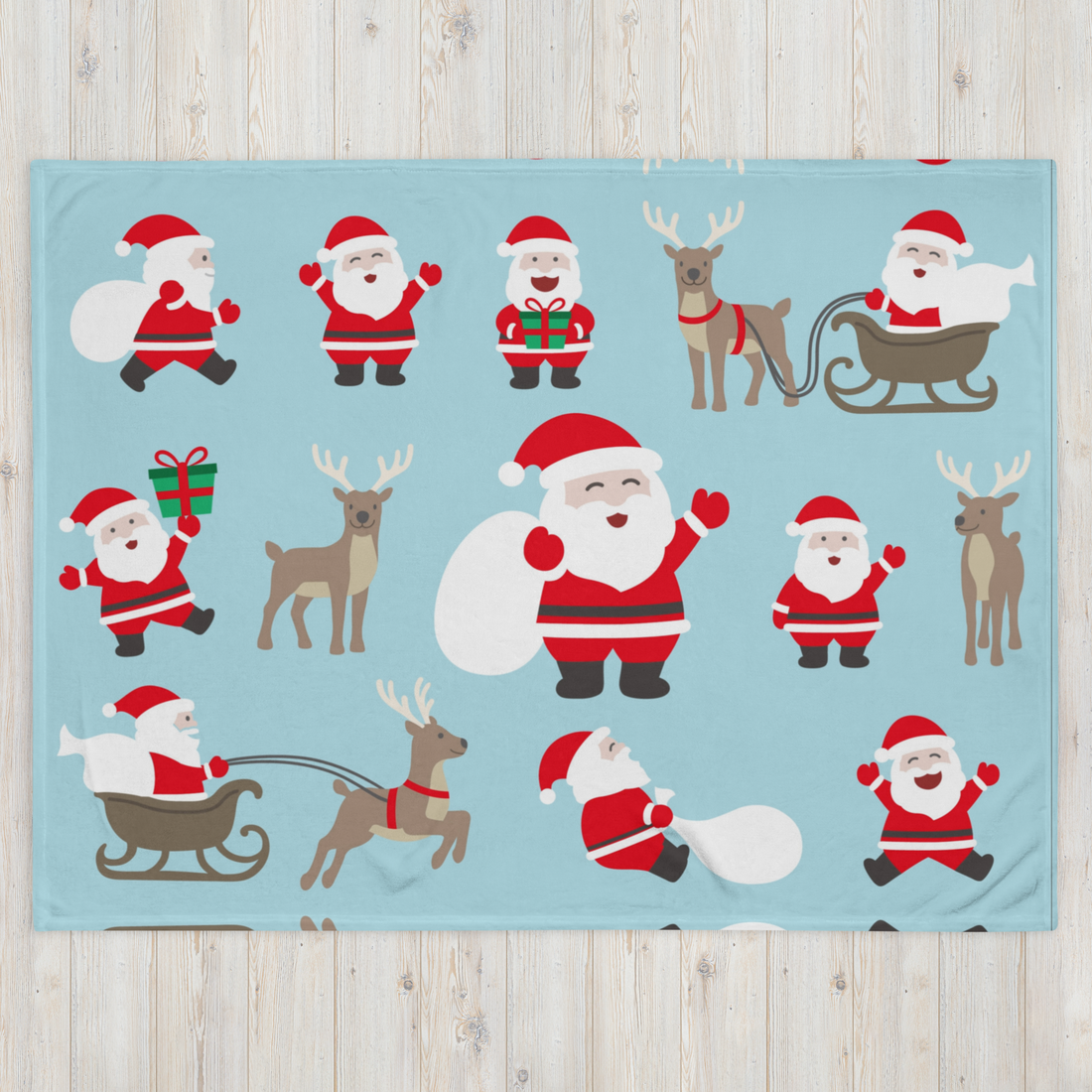 Blue Santa Claus Fleece Christmas Blanket