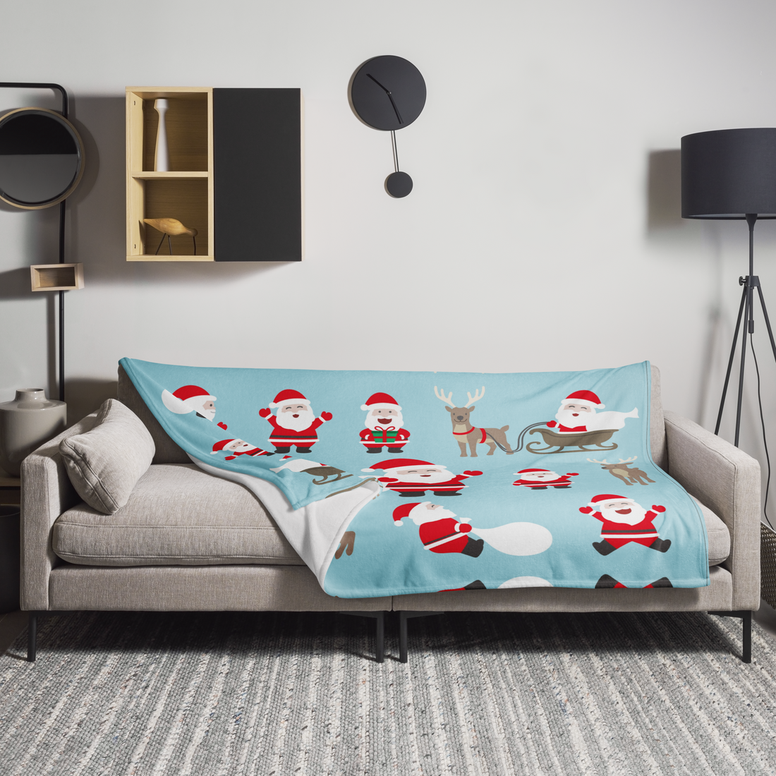 Blue Santa Claus Fleece Christmas Blanket