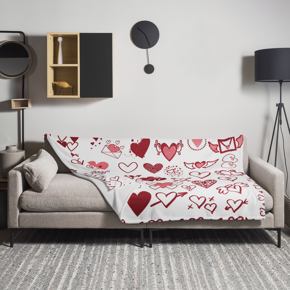 White Hearts Fleece Valentine Blankets