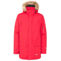 Red Trespass Jaydin waterproof parka with fur-trimmed hood and flap pockets.