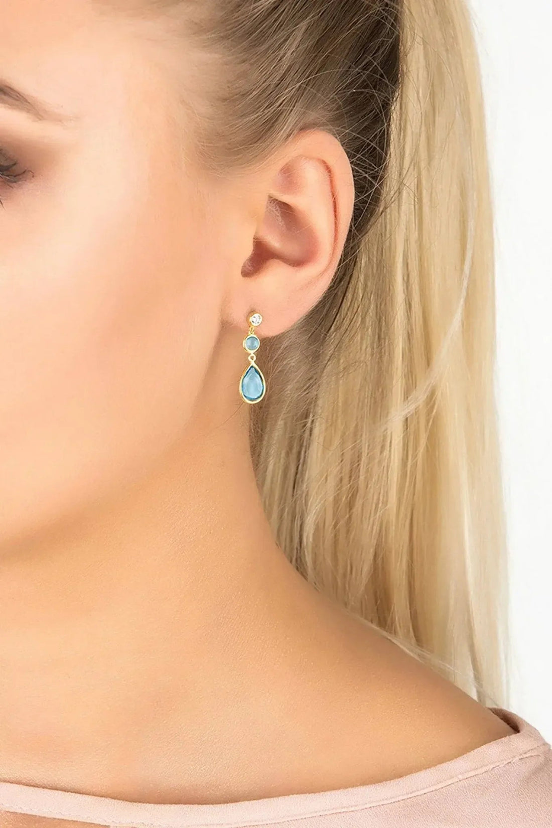 Tuscany Gemstone Drop Earring Gold Blue Topaz-1