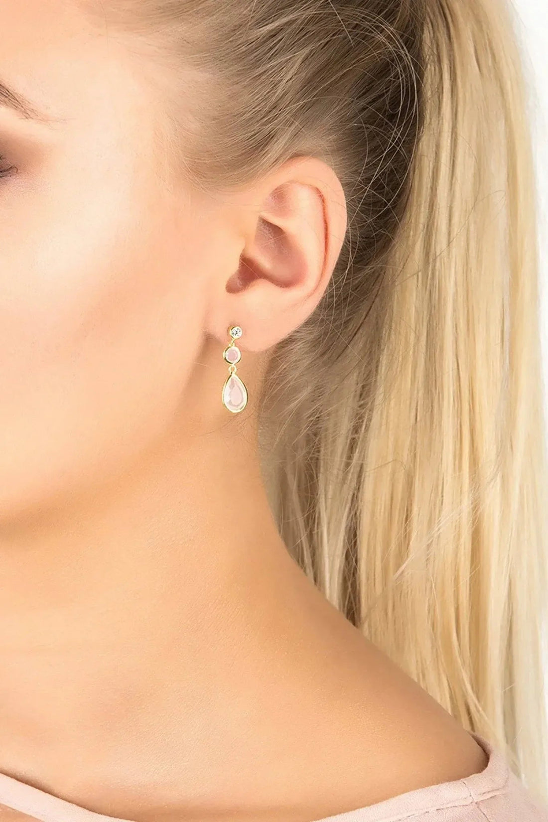 Tuscany Gemstone Drop Earring Gold Rose Quartz-1