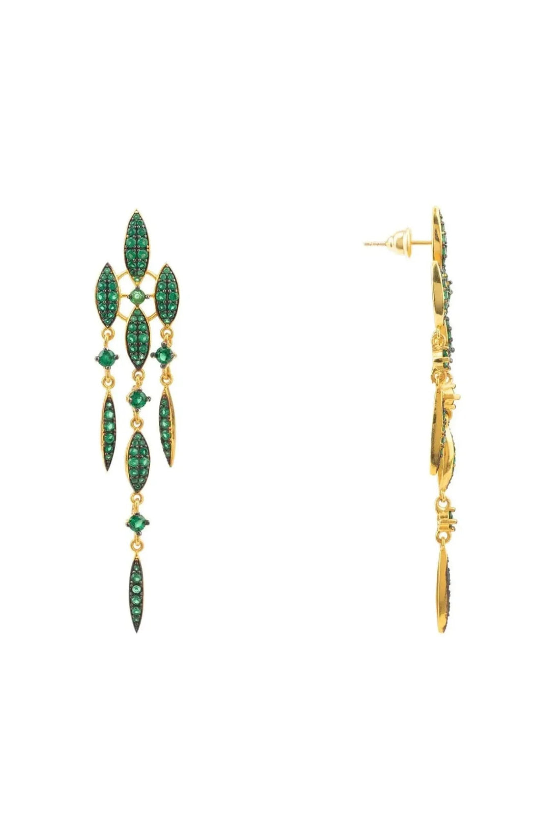 Valencia Statement Drop Earring Emerald Green Cz Gold-2