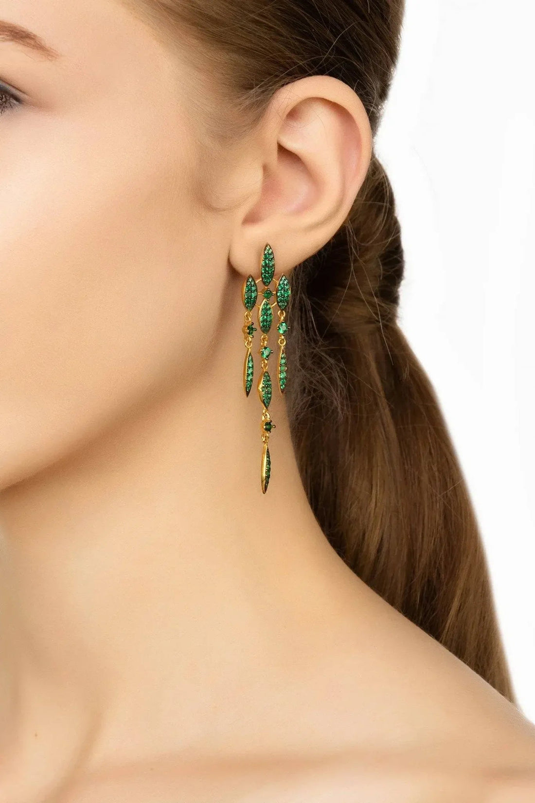 Valencia Statement Drop Earring Emerald Green Cz Gold-1
