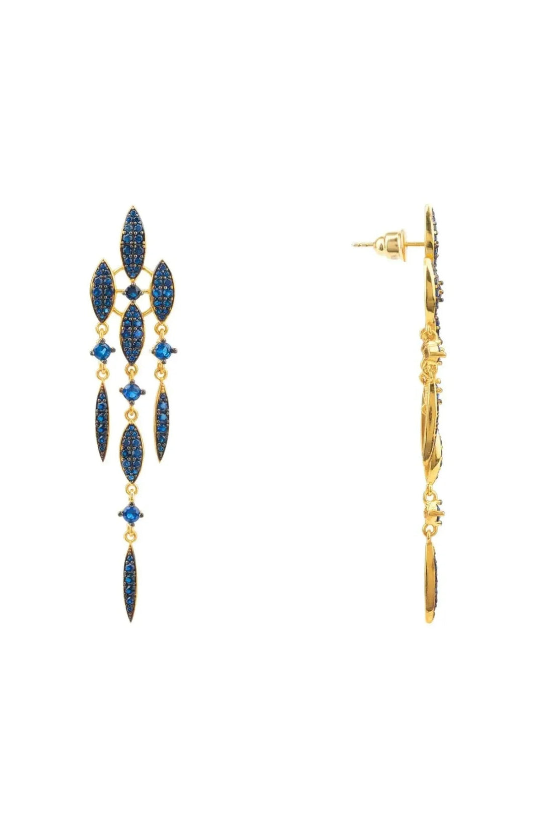 Valencia Statement Drop Earring Sapphire Blue Cz Gold-2