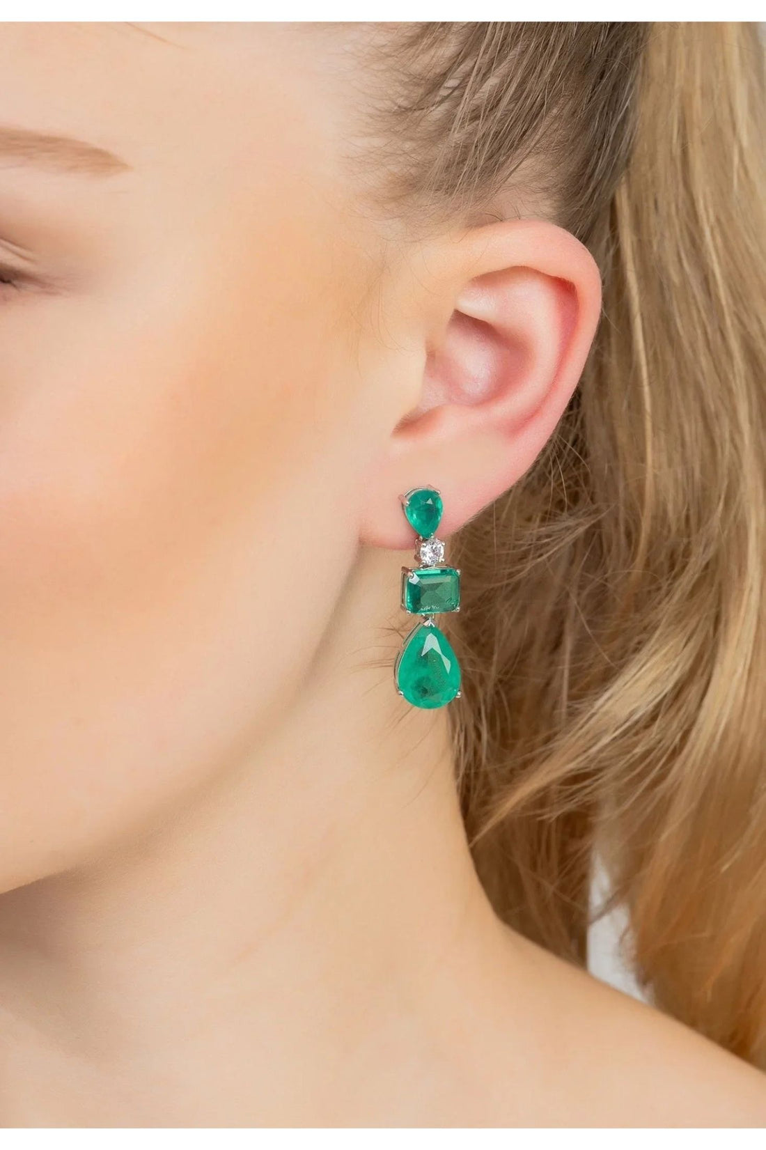 Valentina Drop Earrings Silver Colombian Emerald-1