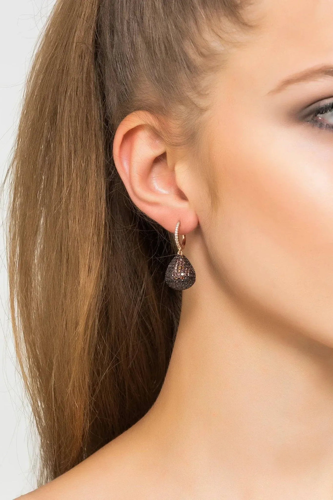 Valerie Pear Drop Gemstone Earring Rosegold Chocolate Cz-1
