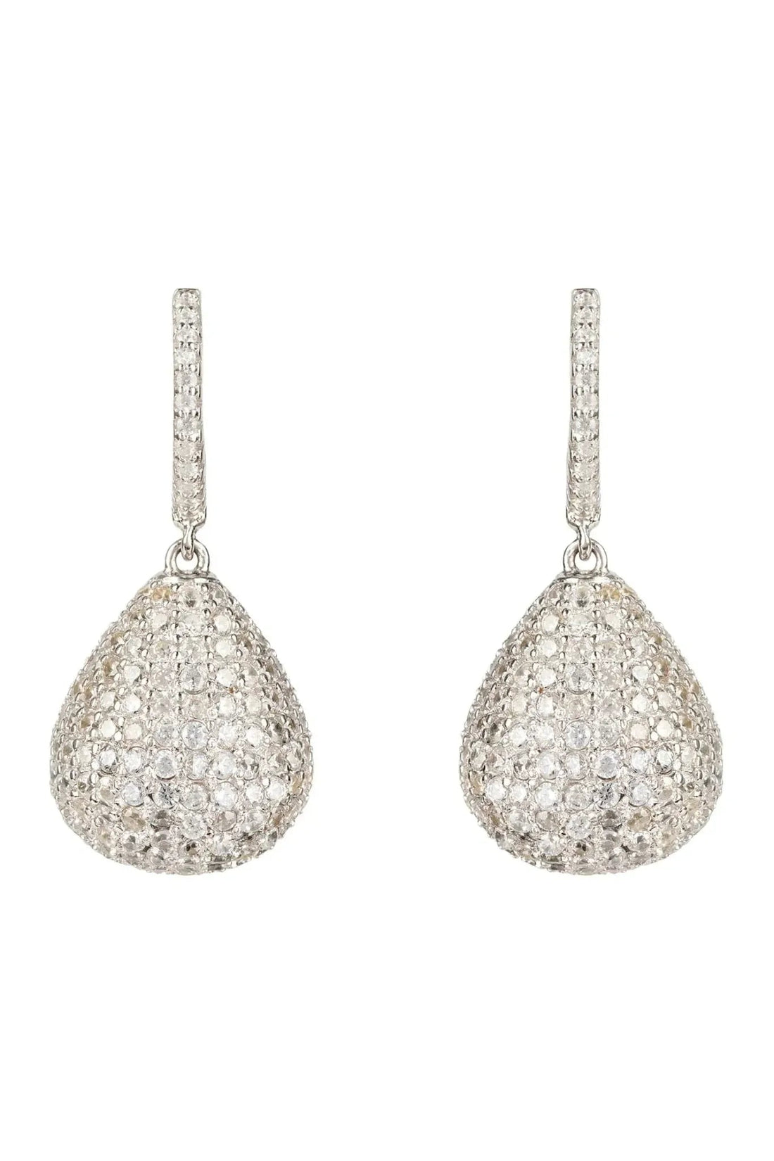 Silver-tone pear drop CZ earrings with pave teardrop stones