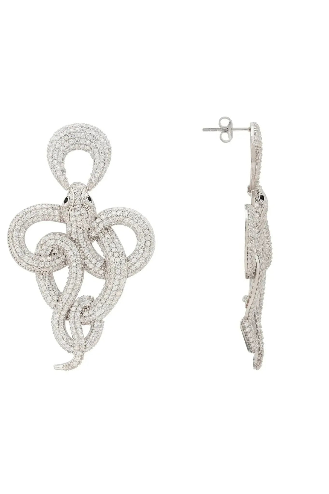 Viper Snake Drop Earrings Silver White-2