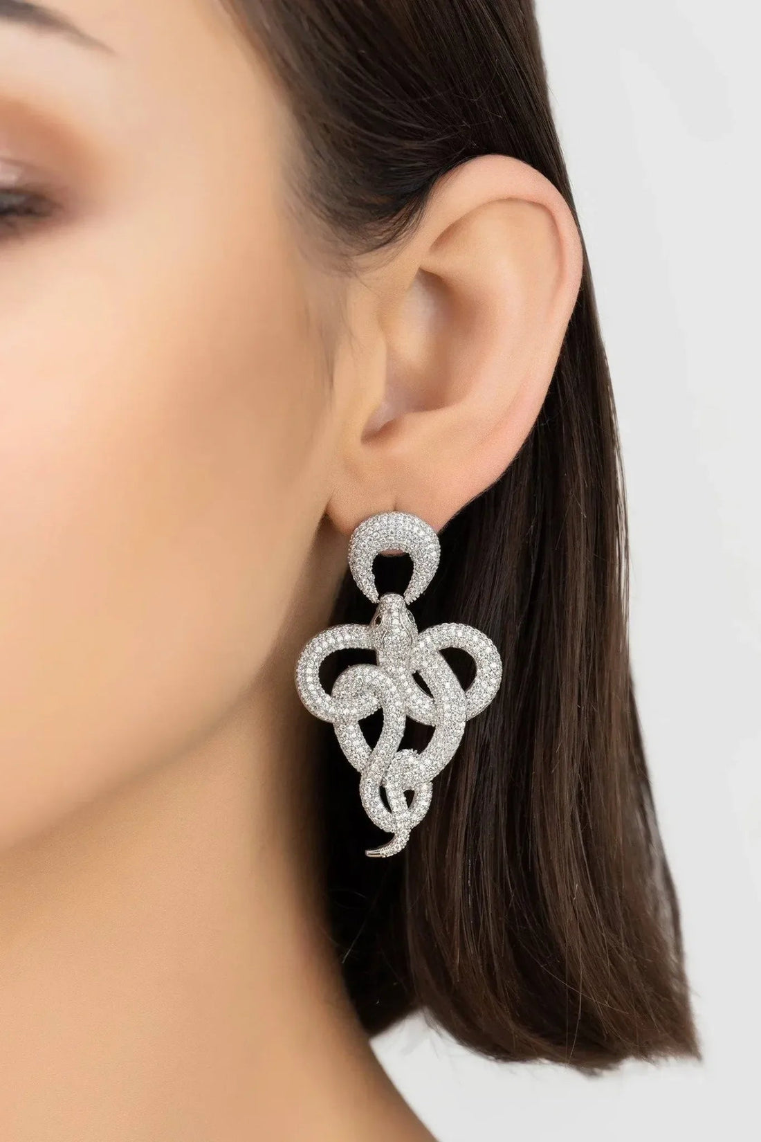 Viper Snake Drop Earrings Silver White-1