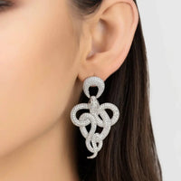 Viper Snake Drop Earrings Silver White-1