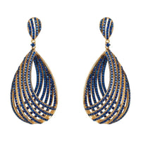 Sapphire blue CZ teardrop earrings with gold-tone hoop dangles