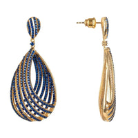 Teardrop CZ earrings with gold-tone posts and sapphire blue rows