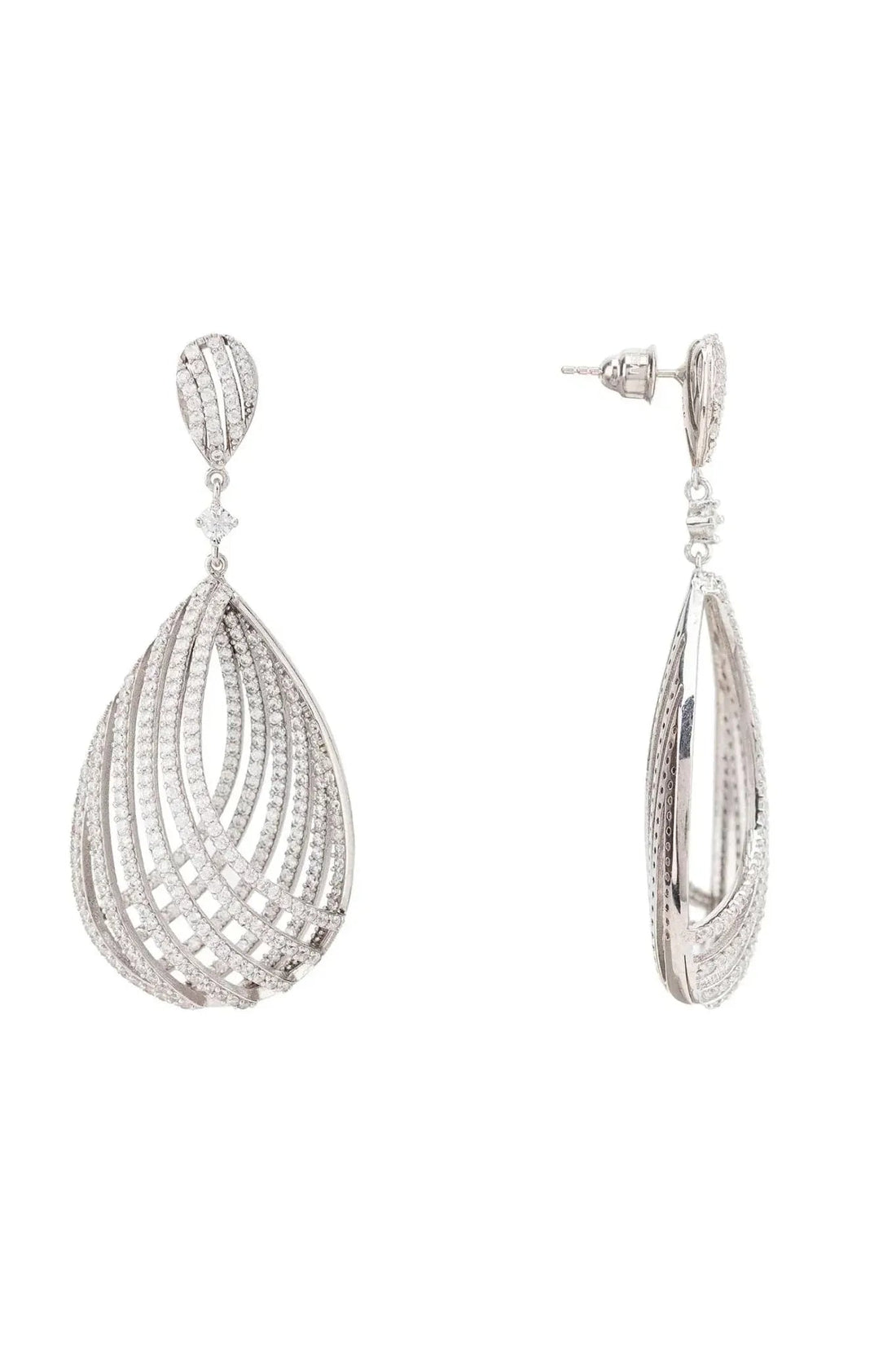 Silver teardrop earrings with pavé crystal lattice drop